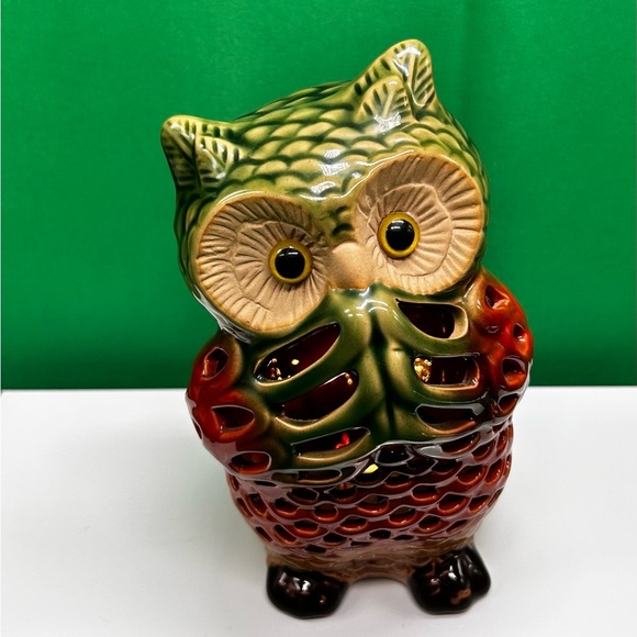 Owl Hollow Figurine Ornament Tea Candle Battery Operated 7” - Picture 1 of 10